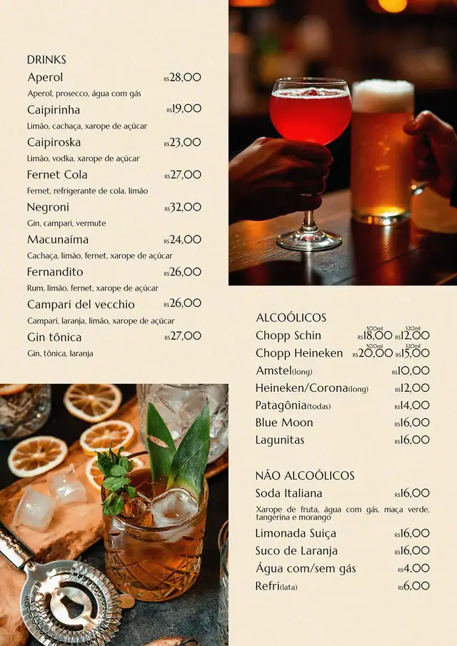 Aviatore · cardápio de drinks