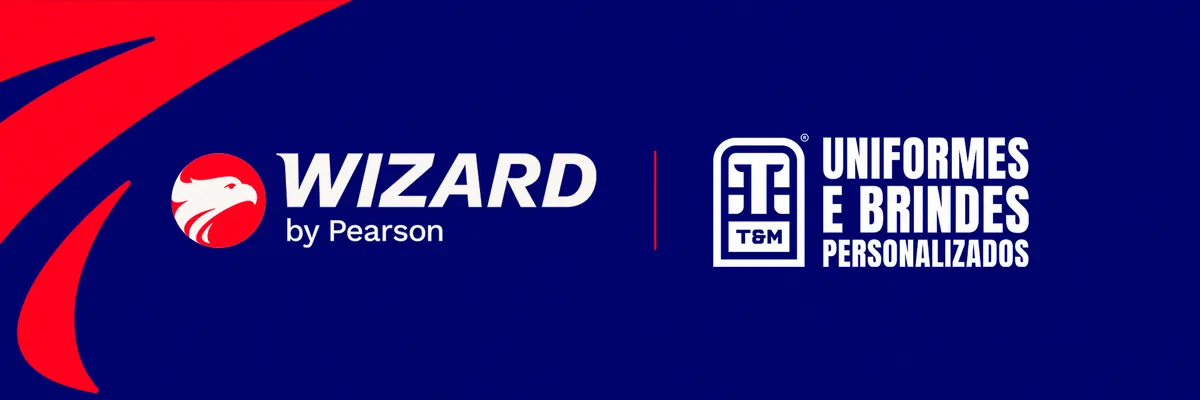 Loja da Wizard · cabeçalho de e-mail, versão azul